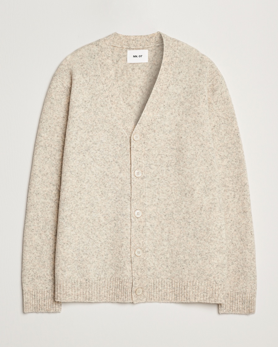 Herr | Cardigans | NN07 | John Wool Knitted Cardigan White Peppar