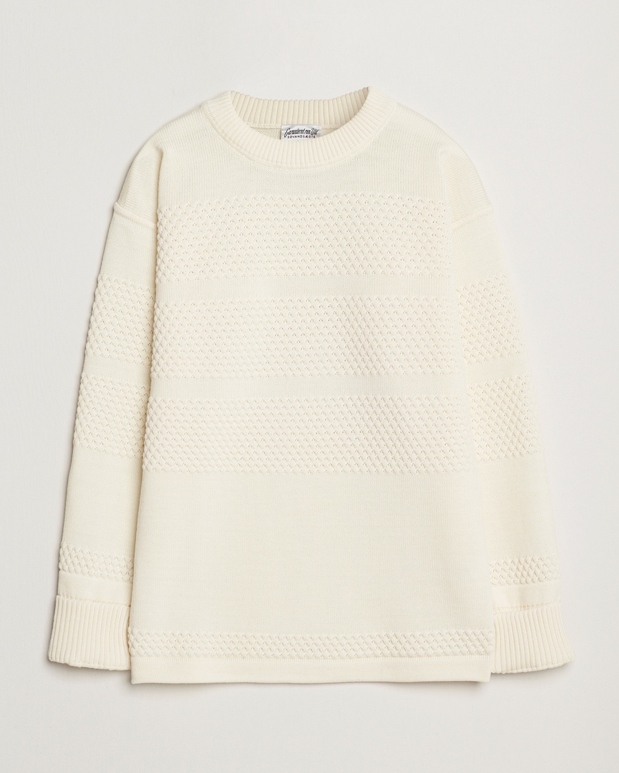 S.N.S. Herning Fisherman Wool Crew Neck Sweater Natural White – Vit