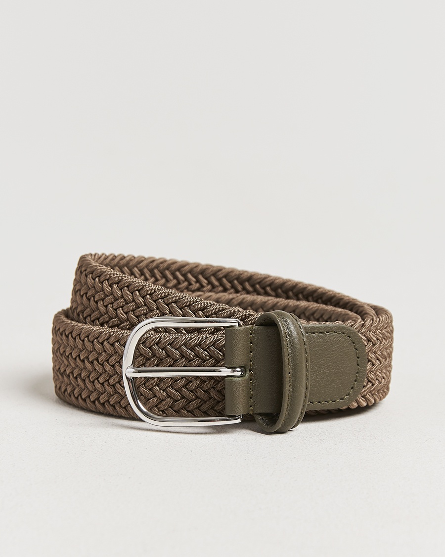 Anderson's Stretch Woven 3,5 cm Belt Khaki – Grön
