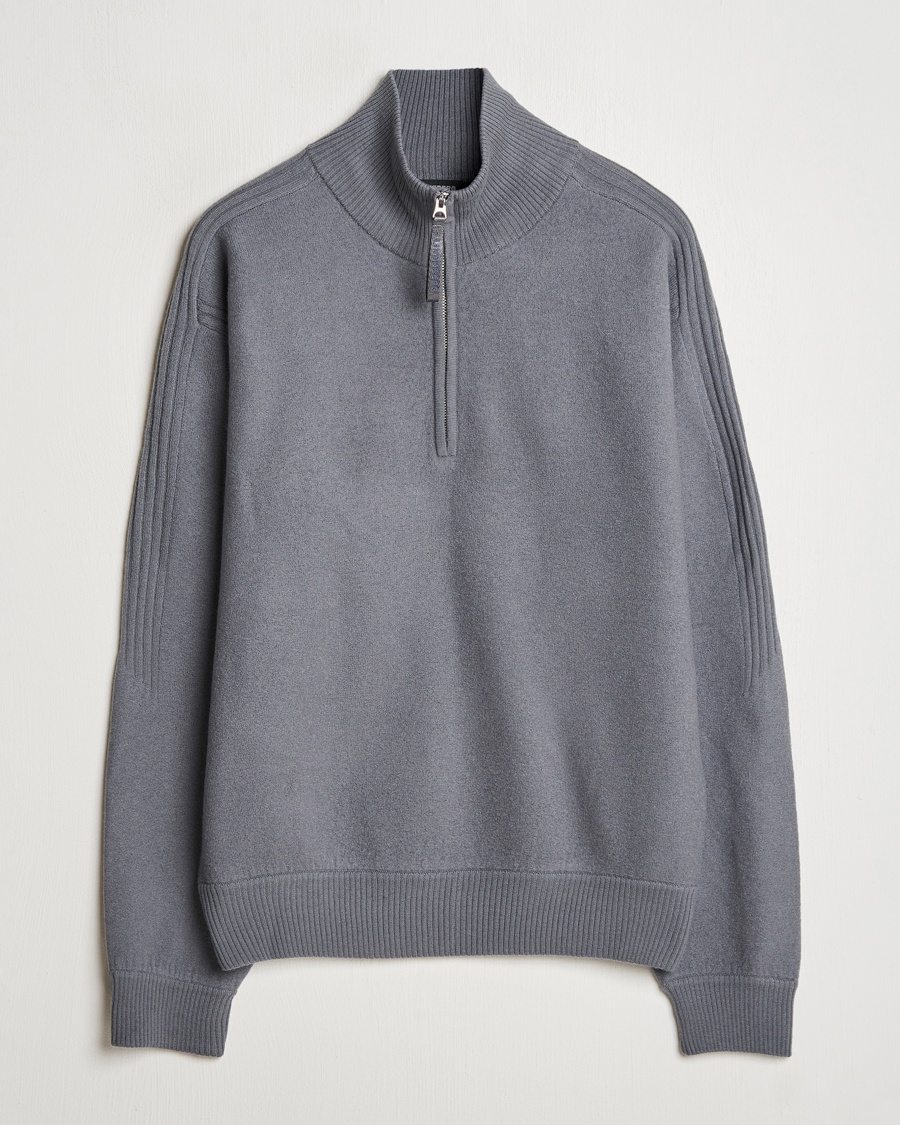 Herr | 40% rea | J.Lindeberg | Bon Boiled Wool Quarter Zip Lava Smoke