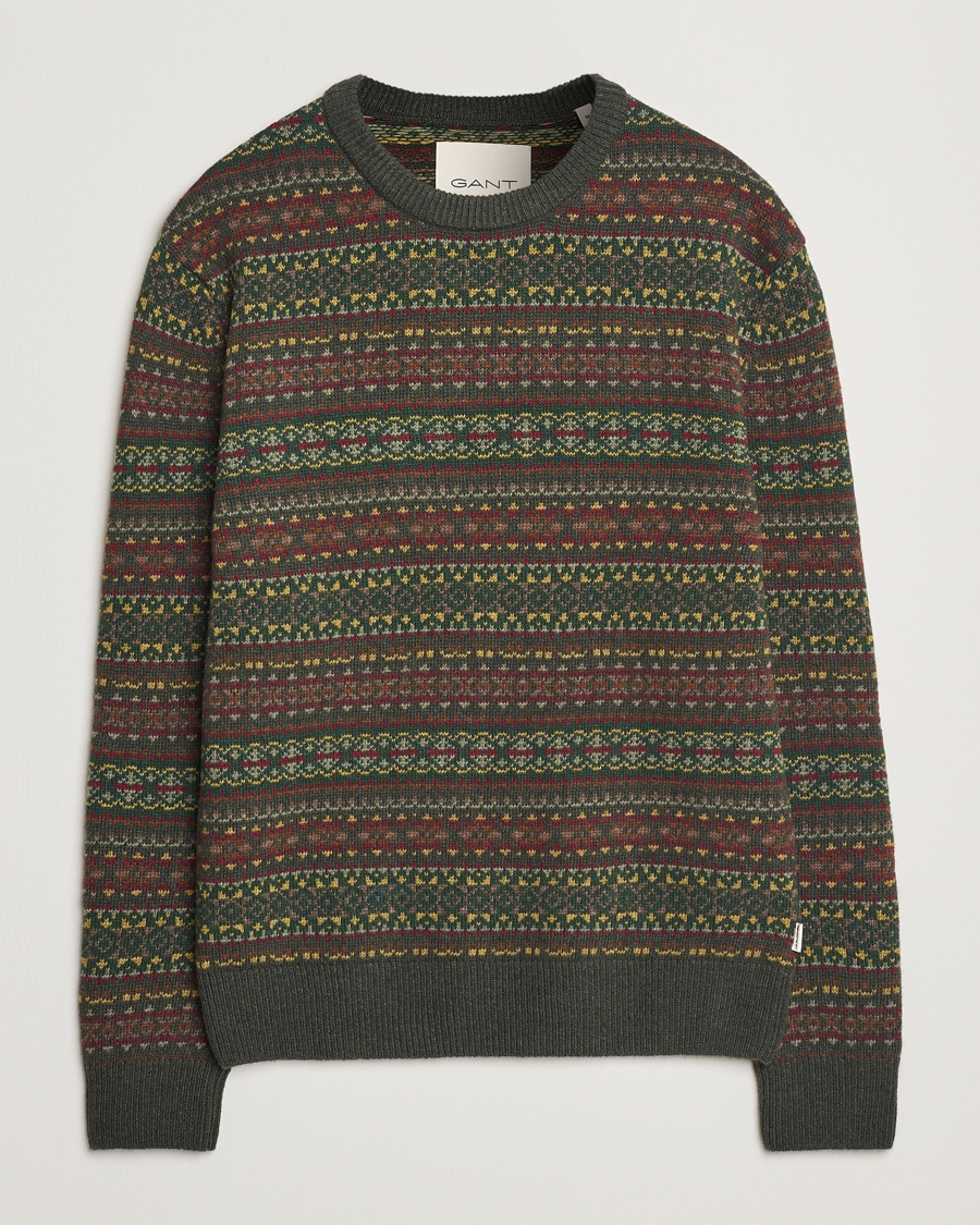 Herr | Jultröjor | GANT | Wool Fairisle Crew Neck Sweater Deepest Green