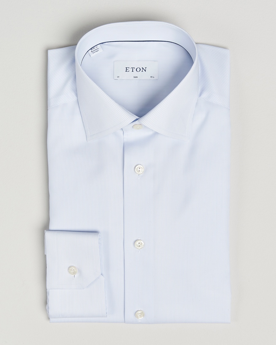 Herr | | Eton | Slim Fit Twill Hairline Stripe Shirt Blue/White