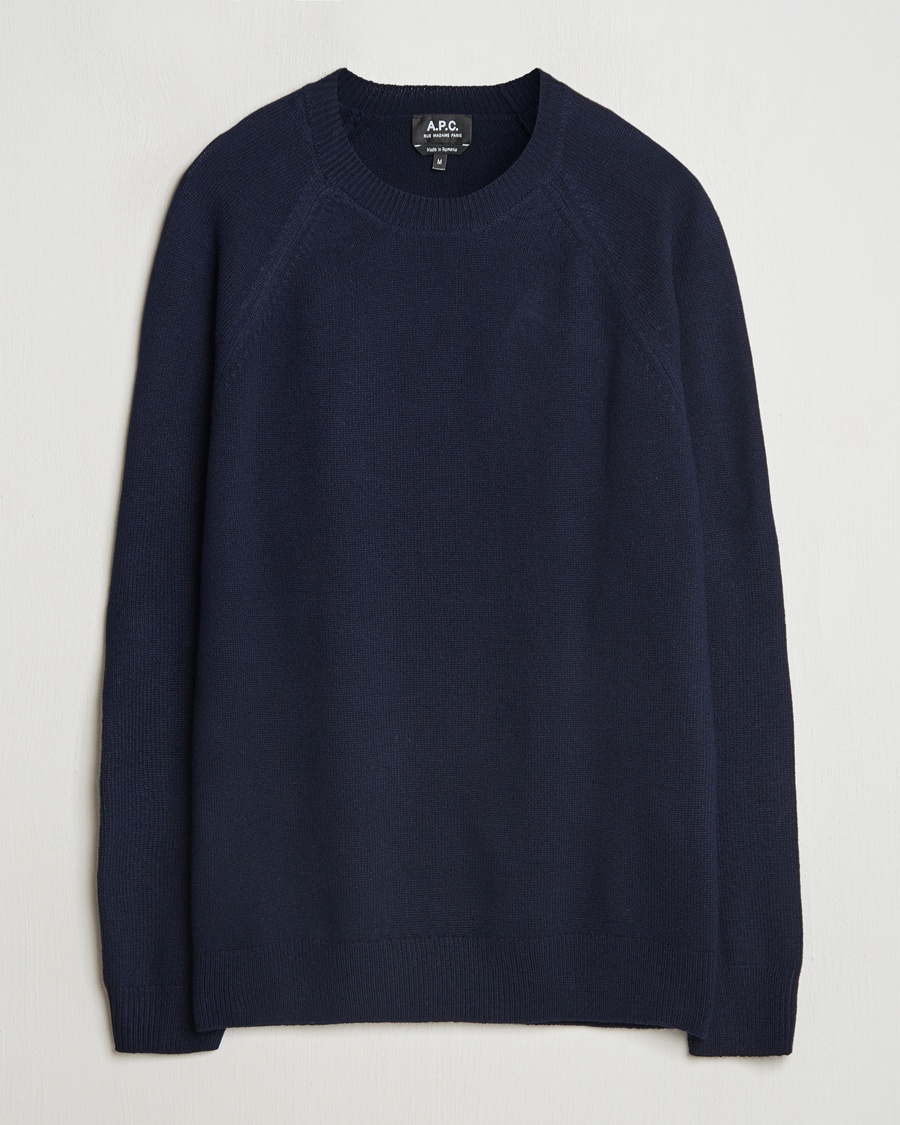 Herr | Stickade tröjor | A.P.C. | Pierre Lambswool Sweater Dark Navy