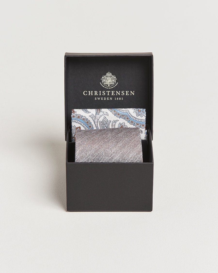 Herr | Amanda Christensen | Amanda Christensen | Box Set Printed Silk 8cm Tie With Pocket Square Brown