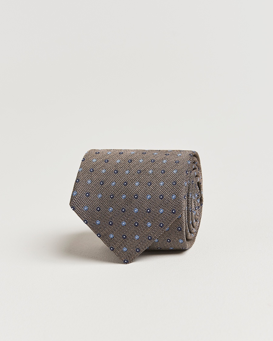 Herr | Slipsar | Amanda Christensen | Silk Reps Printed Flower 8cm Tie Brown
