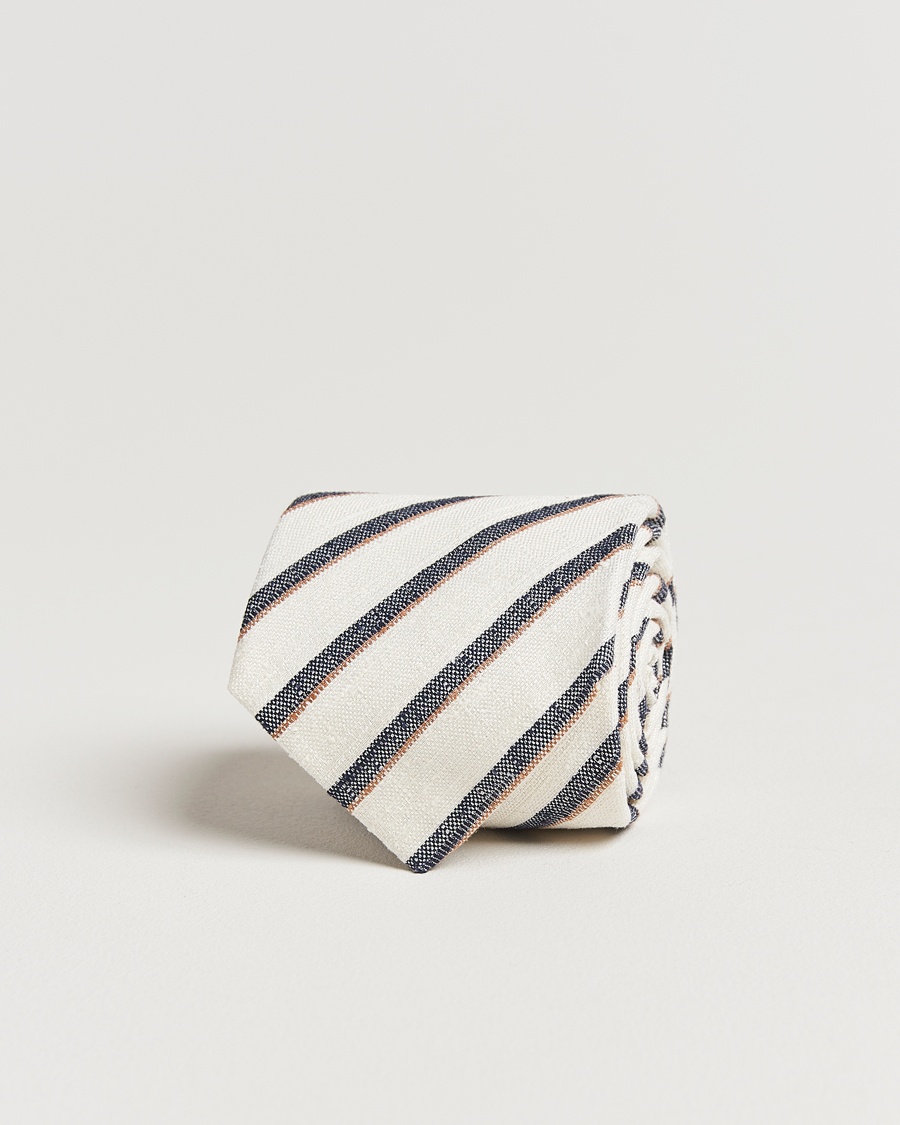 Herr | Slipsar | Amanda Christensen | Silk Shantung Striped 8cm Tie Cream