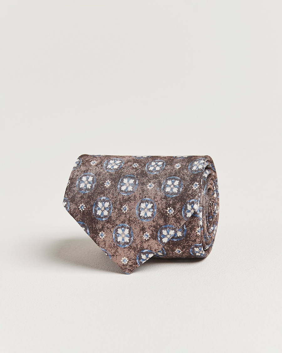 Herr | Slipsar | Amanda Christensen | Silk Oxford Printed Flower 8cm Tie Brown