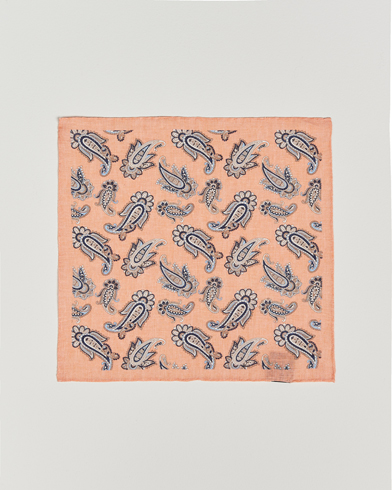 Herr | Amanda Christensen | Amanda Christensen | Linen Printed Large Paisley Pocket Square Orange