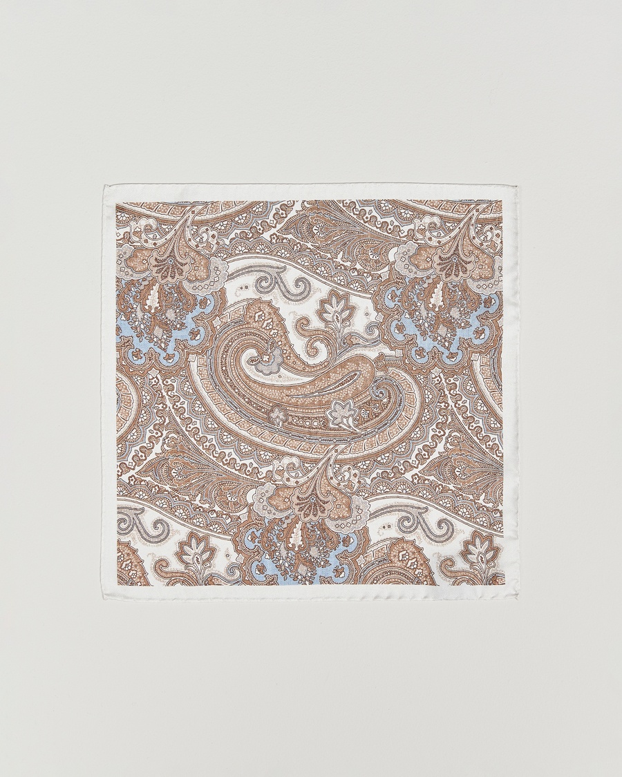 Herr | Näsdukar | Amanda Christensen | Silk Twill Large Paisley Pocket Square Cream