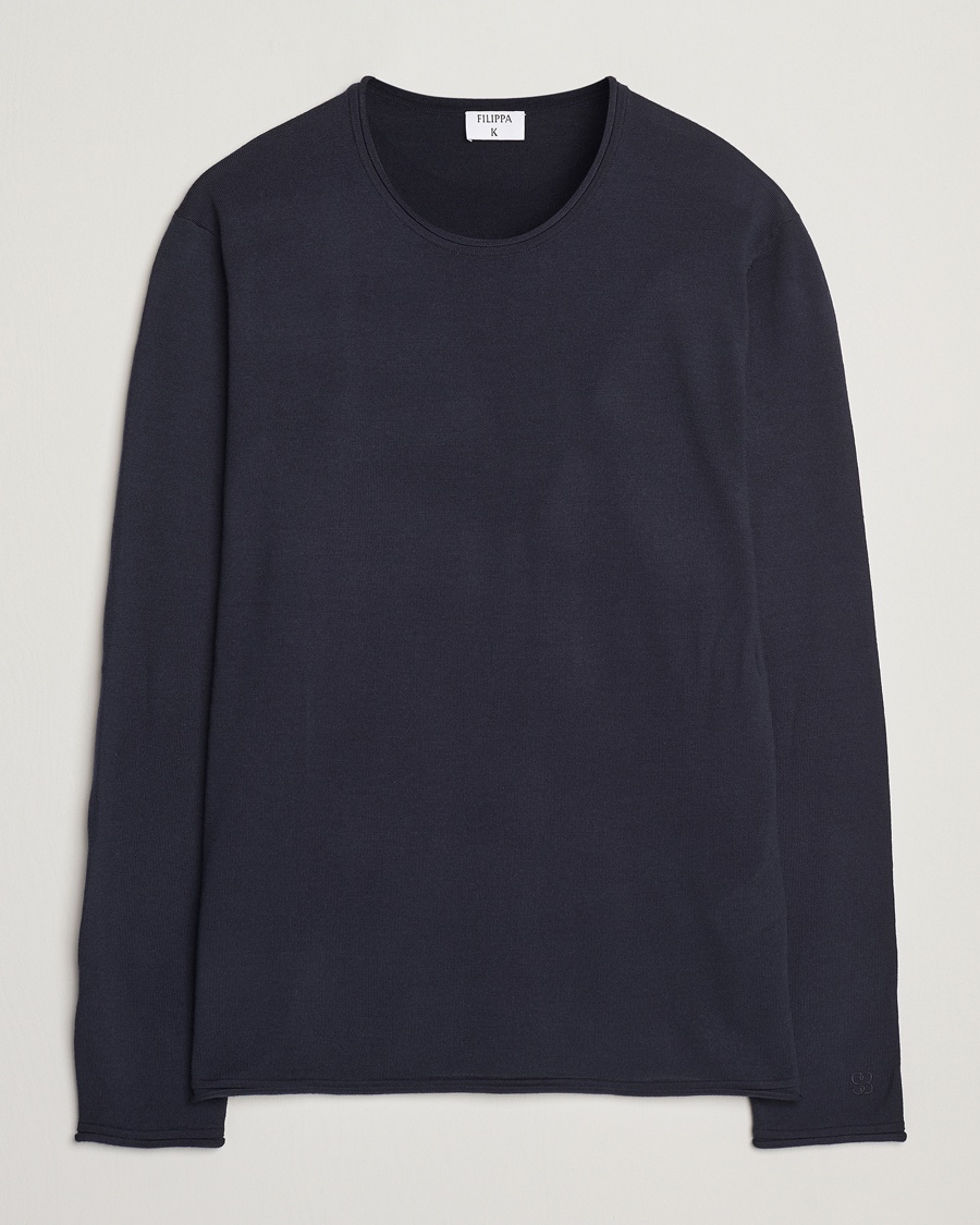 Herr | Stickade tröjor | Filippa K | Rolled Edge Knitted Sweater Navy