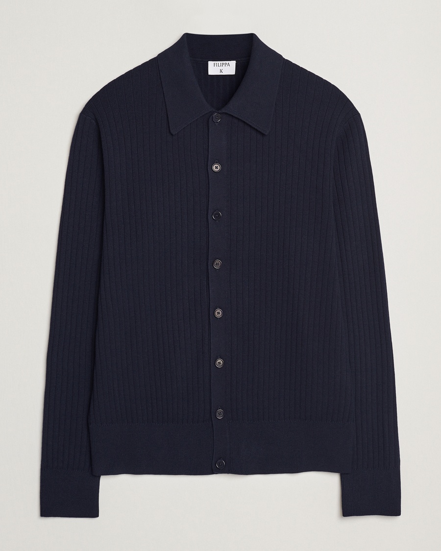 Filippa K Cotton Merino Knitted Cardigan Navy – Blå