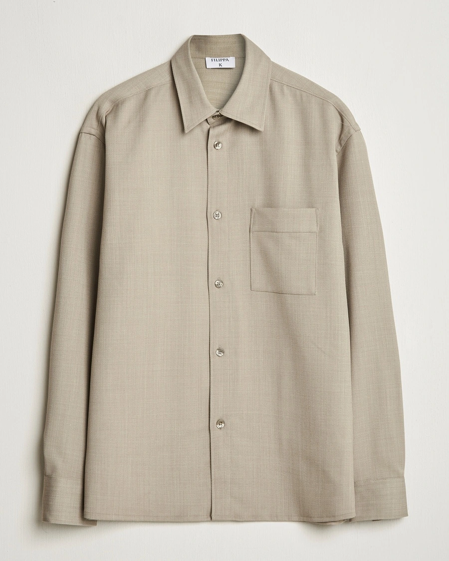 Herr | Overshirts | Filippa K | Boxy Wool Twill Shirt Sage Melange