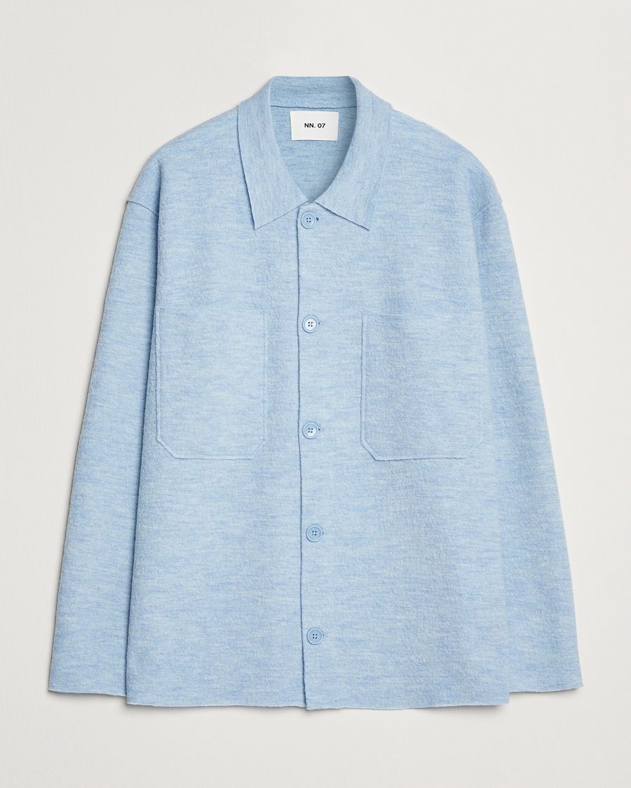 Herr | Cardigans | NN07 | Jonas Boiled Wool Cardigan Powder Blue