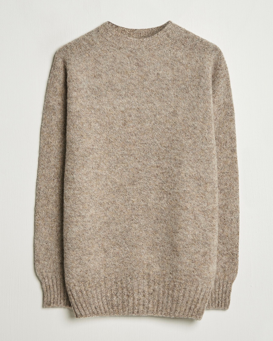 Herr | Stickade tröjor | Sunspel | Brushed Shetland Crewneck Oatmeal Melange