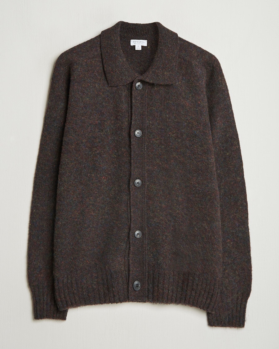 Herr | Cardigans | Sunspel | Brushed Shetland Knitted Shirt Midnight Melange