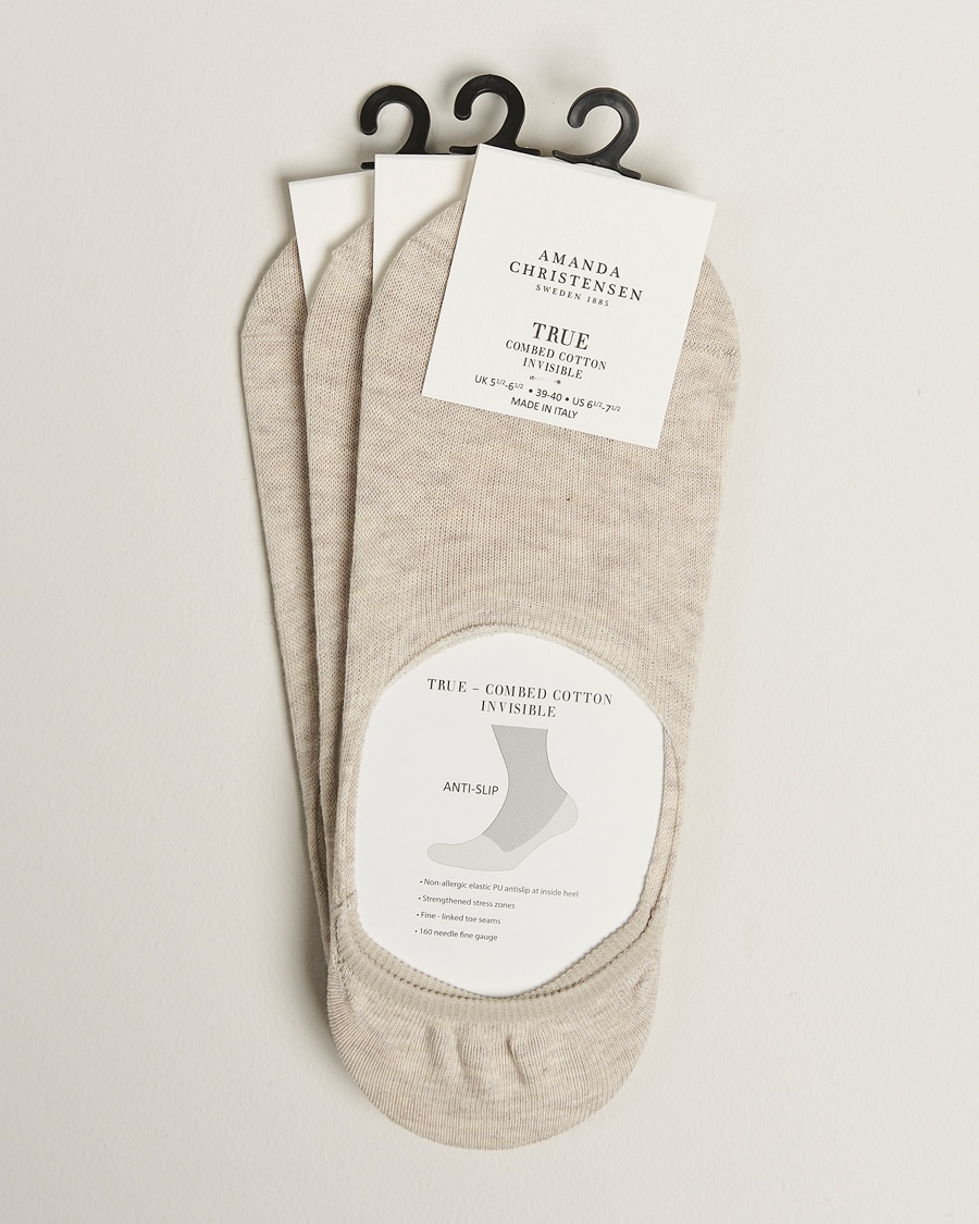 Amanda Christensen 3-Pack True Cotton Invisible Socks Sand Melange