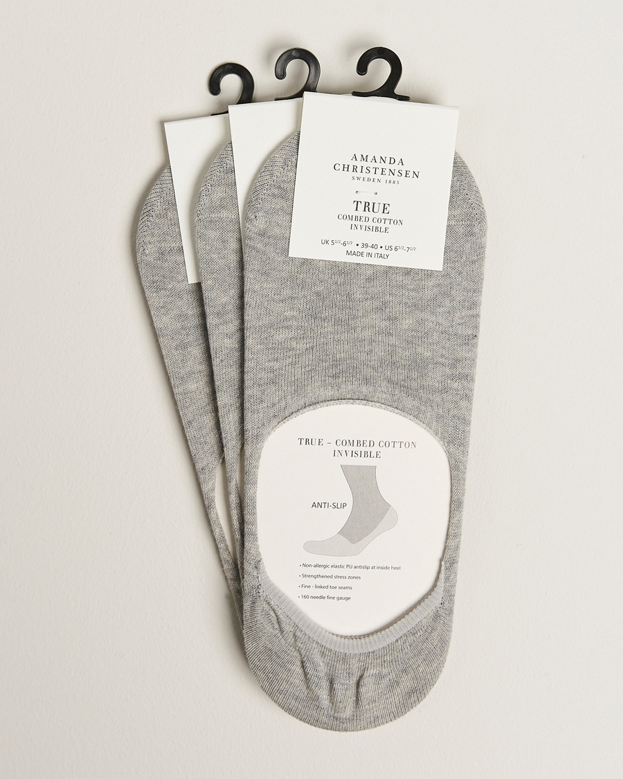 Amanda Christensen 3-Pack True Cotton Invisible Socks Light Grey Melange