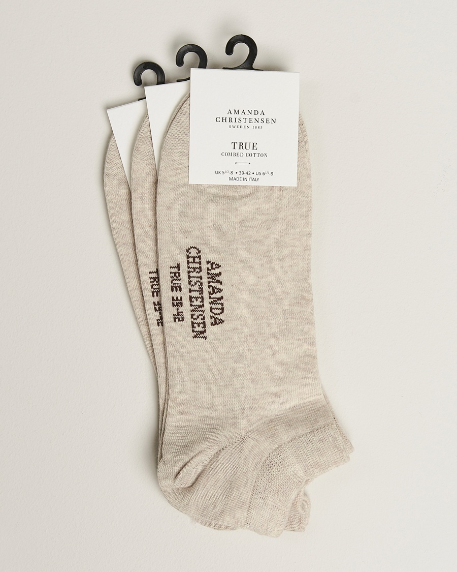 Herr | Ankelstrumpor | Amanda Christensen | 3-Pack True Cotton Sneaker Socks Sand Melange