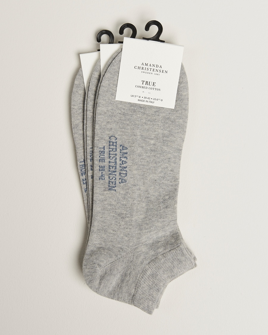 Amanda Christensen 3-Pack True Cotton Sneaker Socks Light Grey Melange