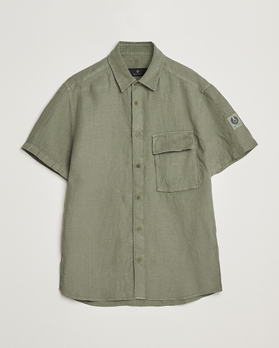 Herr | Belstaff | Belstaff | Scale Short Sleeve Linen Shirt Surplus Green
