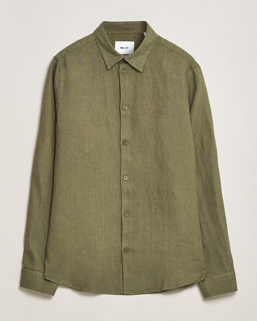 NN07 Enzo Linen Shirt Capers Green – Grön