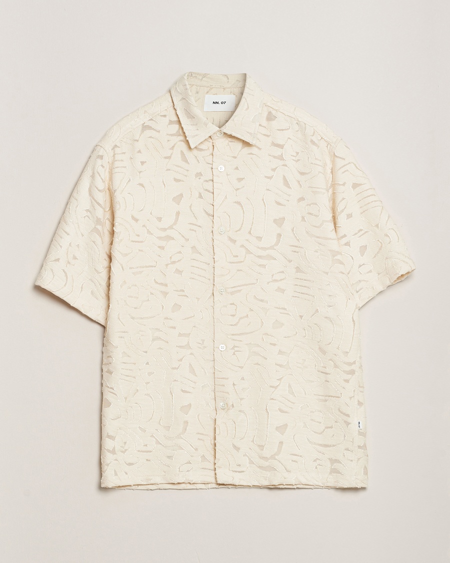 Herr | Kortärmade skjortor | NN07 | Freddy Transparent Knitted Short Sleeve Shirt Ivory