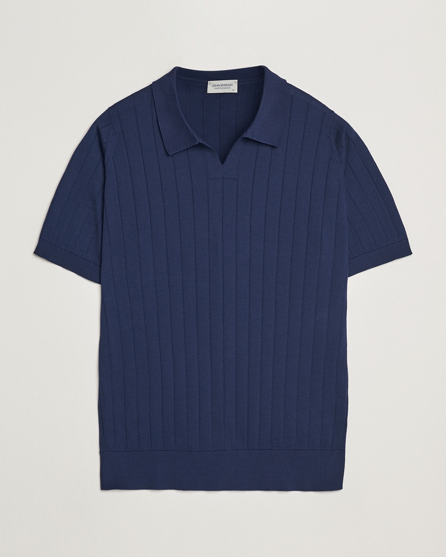 Herr | | John Smedley | Roper Open Collar Sea Island Polo French Navy