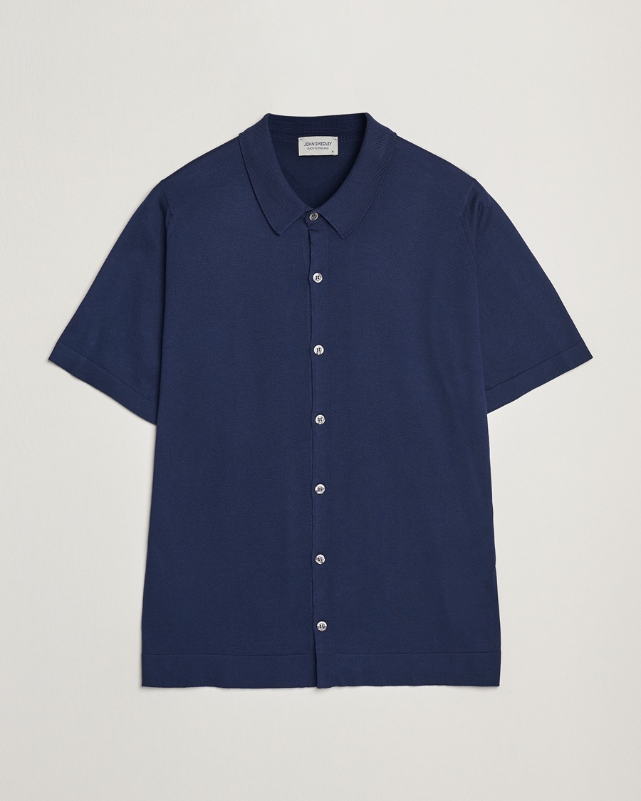 Herr | Skjortor | John Smedley | Folke Sea Island Knitted Polo French Navy