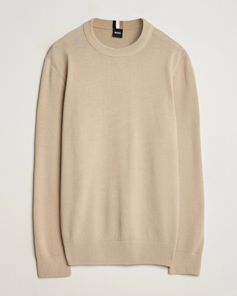 Herr | Stickade tröjor | BOSS BLACK | Ecaio Knitted Sweater Light Beige