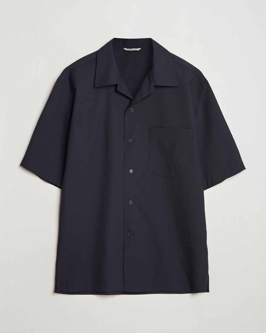 Herr | Kortärmade skjortor | Auralee | Open Collar Short Sleeve Shirt Navy