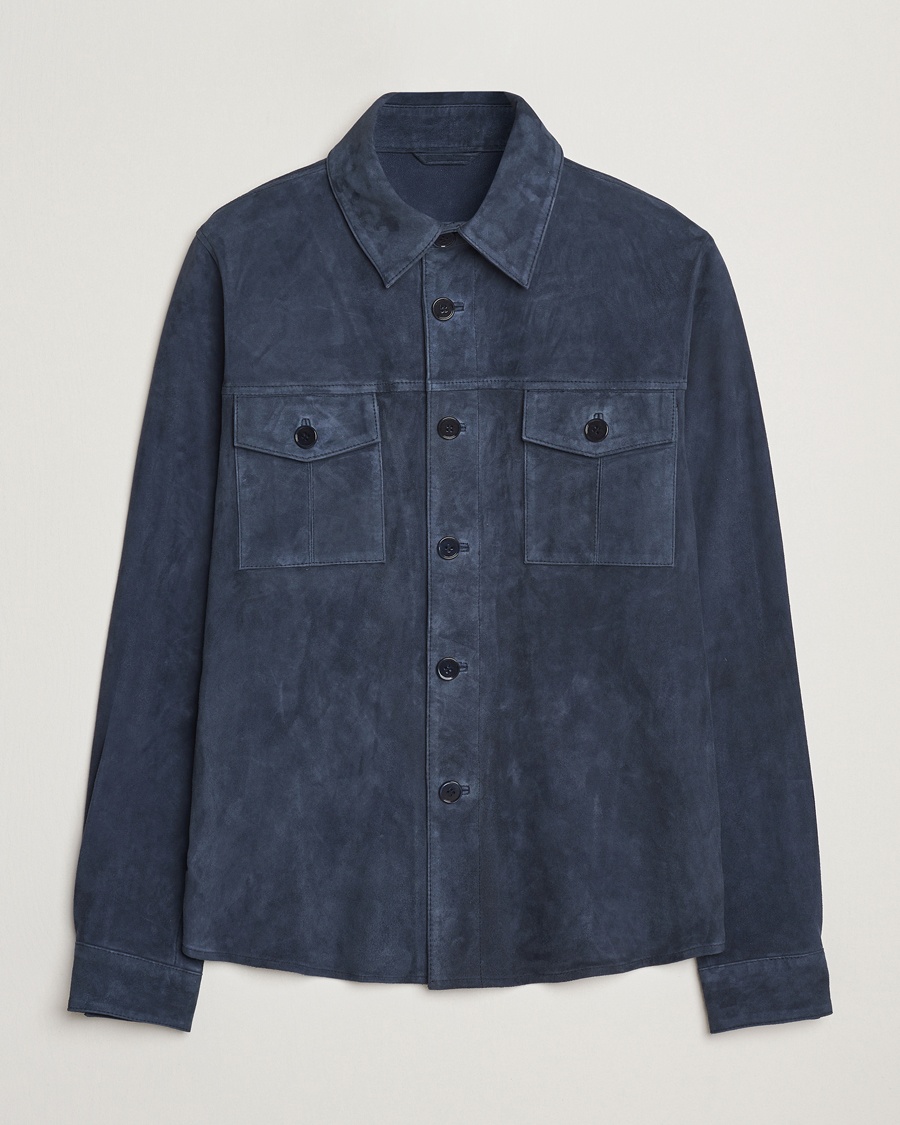 Herr | Skinnjackor | Stenströms | Suede Overshirt Navy