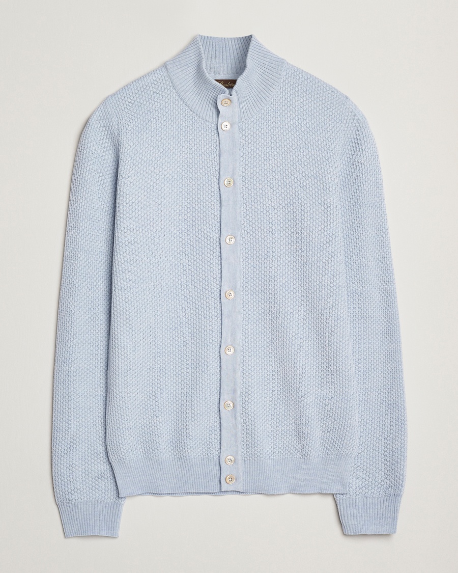 Herr | Cardigans | Stenströms | Knitted Textured Merino Cardigan Light Blue