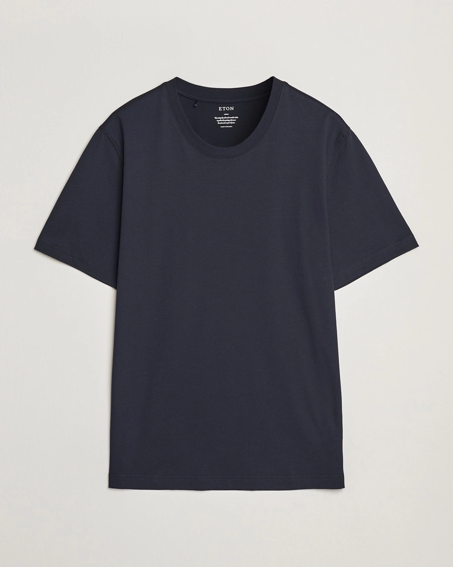 Herr | T-Shirts | Eton | Mercerized Jersey Crew Neck T-Shirt Navy Blue