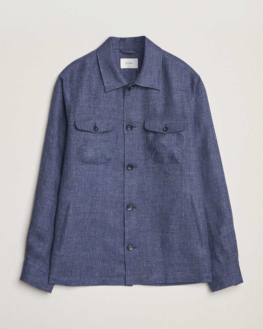 Herr | Eton | Eton | Linen Four Pocket Overshirt Navy Blue