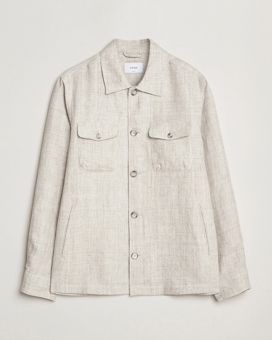 Herr | Eton | Eton | Linen Four Pocket Overshirt Beige