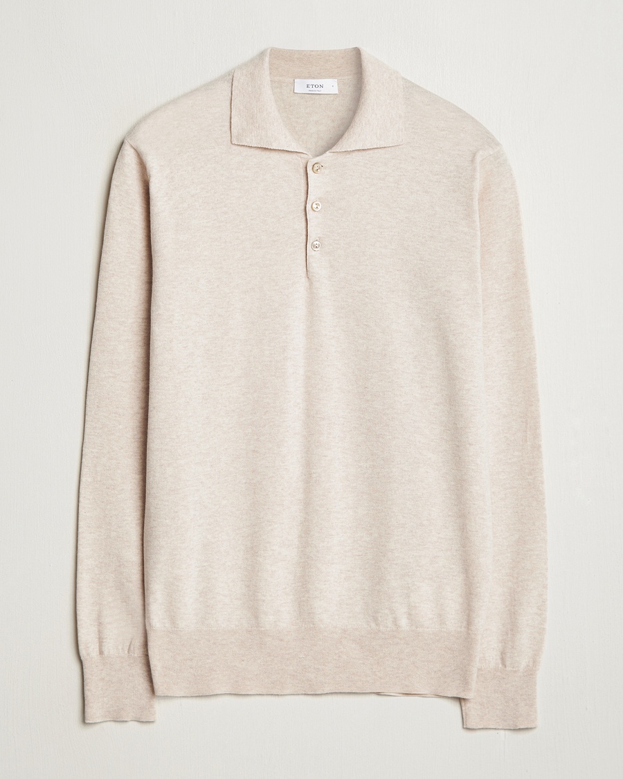 Herr | Tröjor | Eton | Cotton/Cashmere Fine Knitted Polo Beige