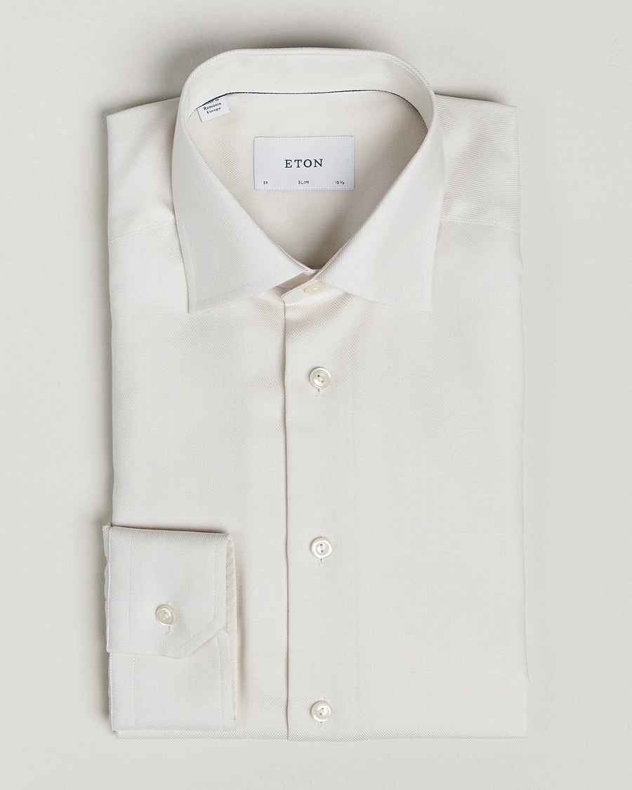 Herr | Business & Beyond - Formal | Eton | Slim Fit Fine Twill Shirt Off White Melange