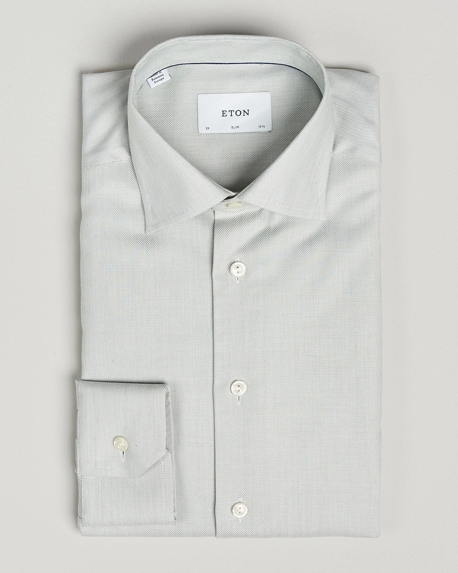 Herr | | Eton | Slim Fit Fine Twill Shirt Light Green Melange