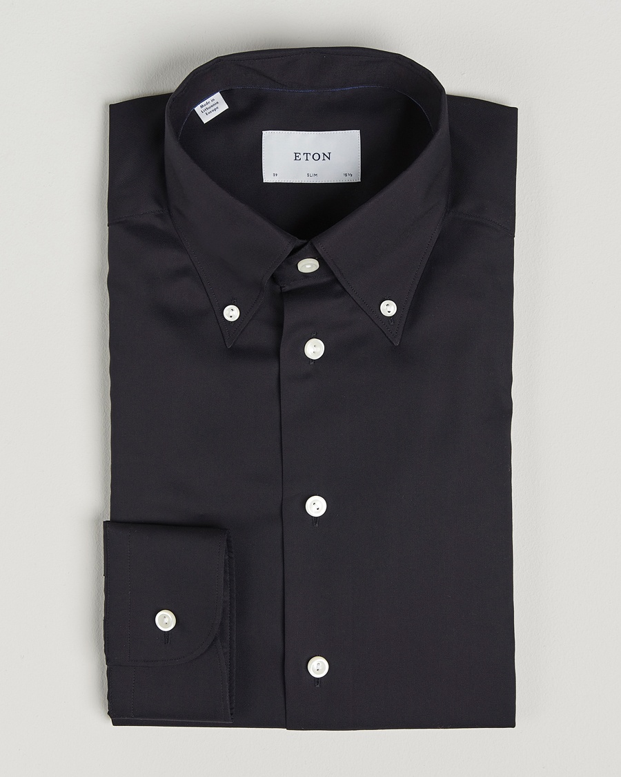 Herr | Casual | Eton | Slim Fit Wrinkle Free Oxford Shirt Black