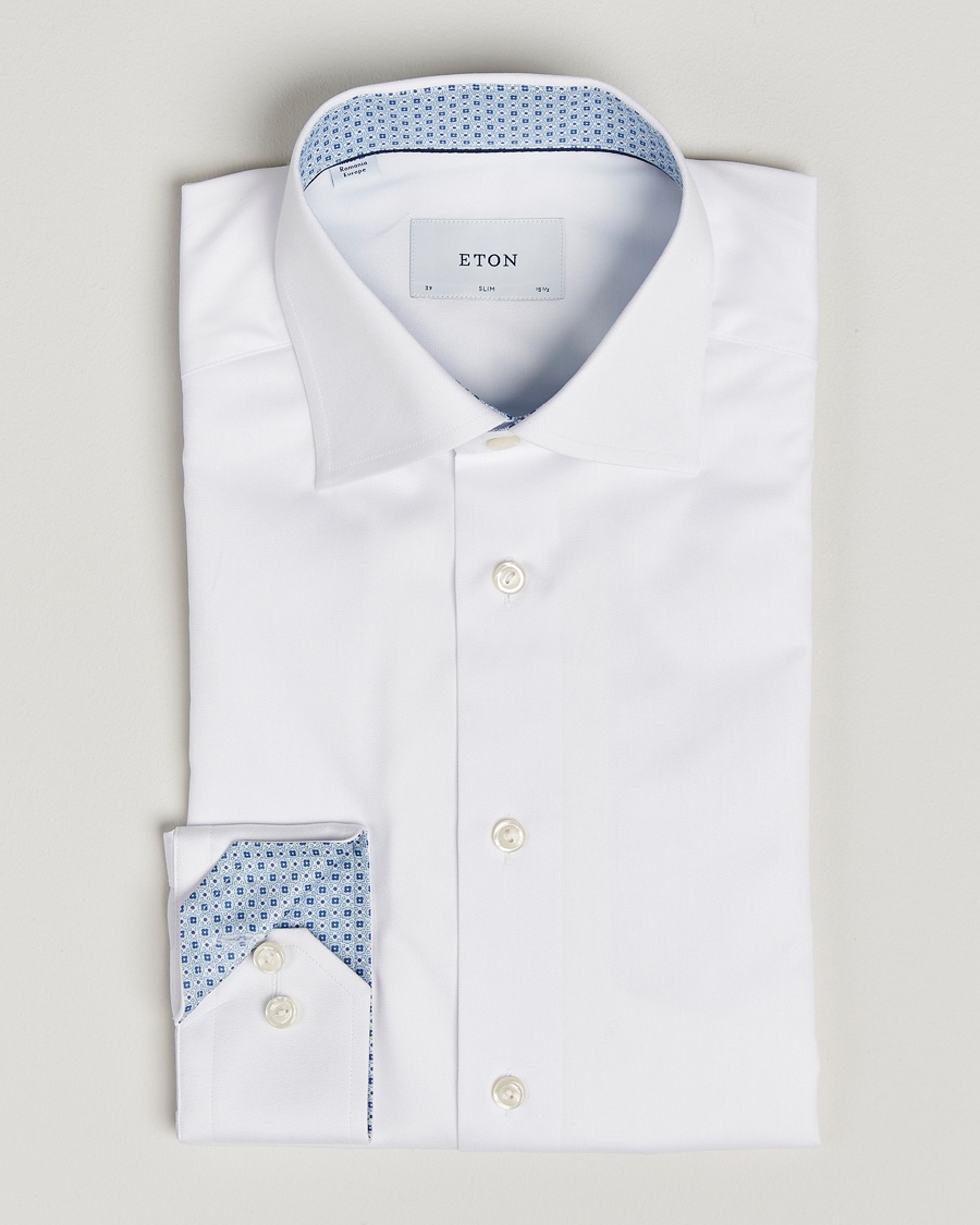 Herr | | Eton | Slim Fit Signature Twill Contrast Shirt White
