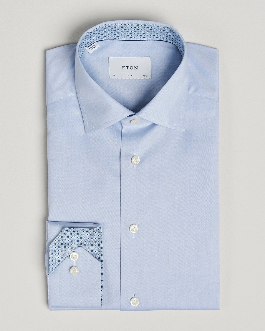Herr | Formella | Eton | Slim Fit Signature Twill Contrast Shirt Light Blue