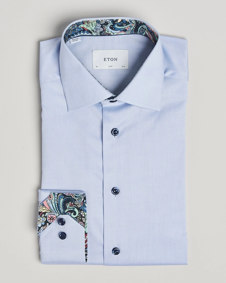 Herr | | Eton | Slim Fit Signature Twill Contrast Shirt Light Blue