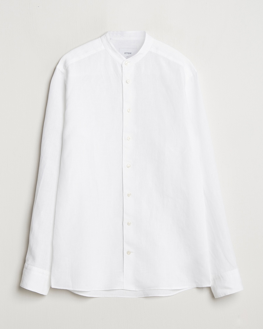 Herr | Linneskjortor | Eton | Slim Fit Linen Band Collar Shirt White