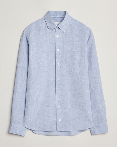 Herr | Casual | Eton | Slim Fit Linen Button Down Shirt Light Blue
