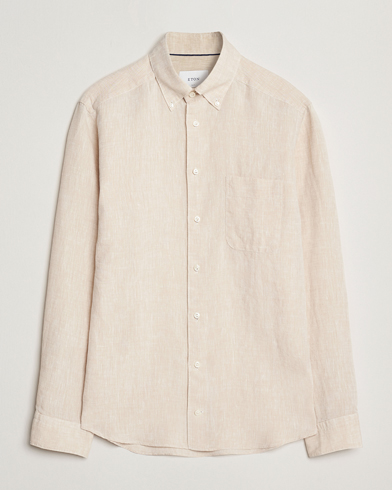 Herr | Linneavdelningen | Eton | Slim Fit Linen Button Down Shirt Beige