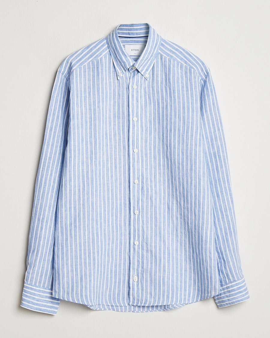 Herr | Linneskjortor | Eton | Slim Fit Striped Linen Shirt Blue/White