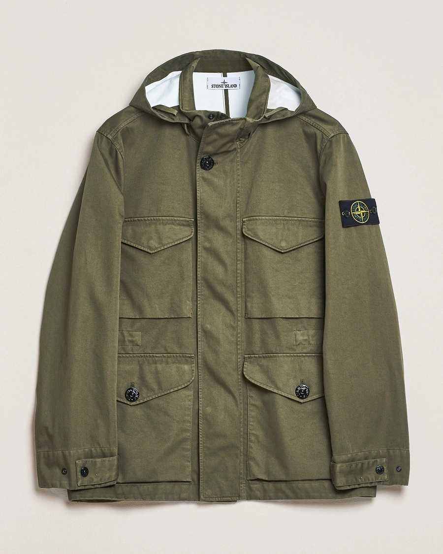 Herr | | Stone Island | Raso Gommato 3L Cotton Hooded Field Jacket Military Green