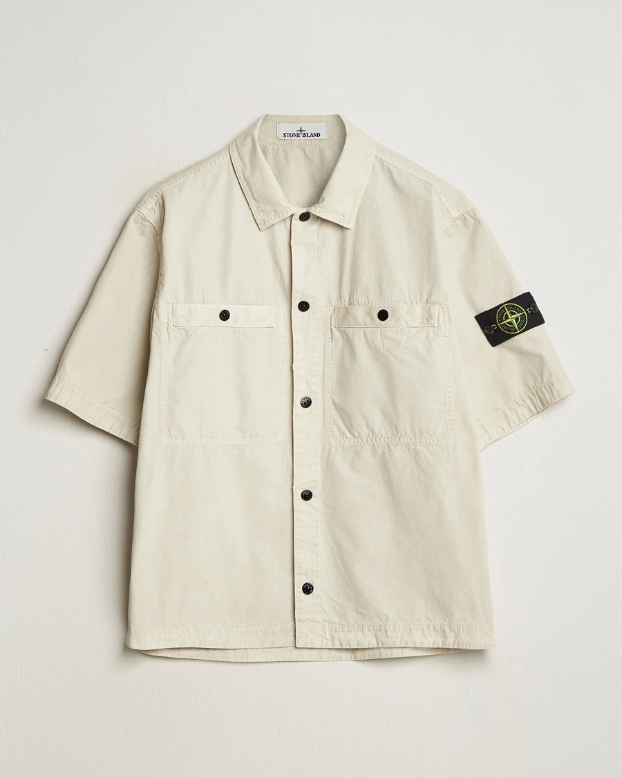 Herr | | Stone Island | Cotton Canvas Old Effect Short Sleeve Shirt Sand