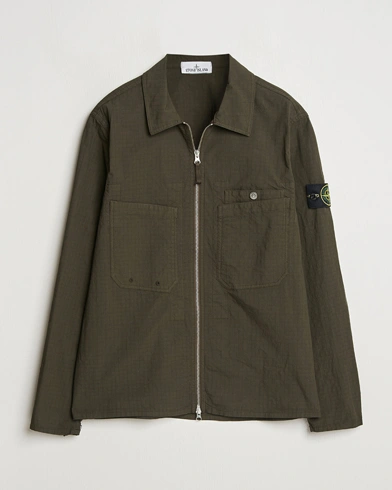 Herr | Overshirts | Stone Island | Stretch Ripstop Cotton Zip Overshirt Military Green