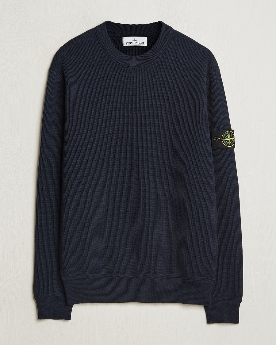 Herr | Stickade tröjor | Stone Island | Ribbed Soft Organic Cotton Crewneck Navy Blue
